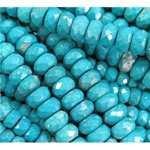 blue treated turquoise beads, faceted rondelle, approx 5x8mm