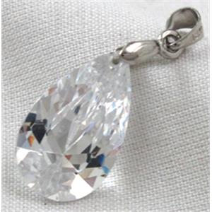 Cubic Zirconia teardrop pendant, clear, 12x20mm