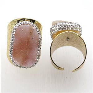 Agate Druzy Rings paved rhinestone, copper, gold plated, approx 20-35mm, 20mm dia