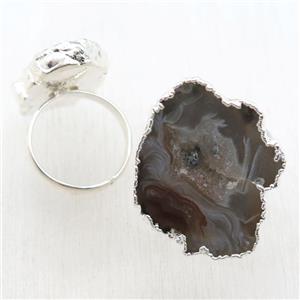 Agate Druzy Ring, silver plated, approx 20-35mm