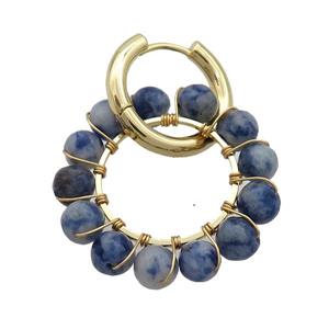 Blue Dalmatian Jasper Copper Hoop Earring Gold Plated, approx 6mm, 30mm, 20mm dia