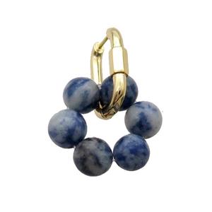 Blue Dalmatian Jasper Copper Latchback Earring Gold Plated, approx 8mm, 15-20mm