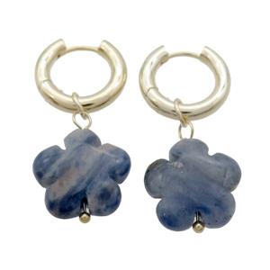 Blue Dalmatian Jasper Flower Copper Hoop Earring Gold Plated, approx 16mm, 16mm dia