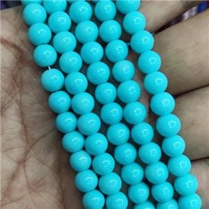 aqua Lacquered Glass Beads, round, approx 6mm dia, 70pcs per st