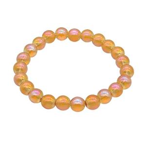 Orange Crystal Glass Bracelet Stretchy Smooth Round, approx 8mm dia