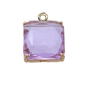 Purple Crystal Glass Square Pendant , approx 17x17mm