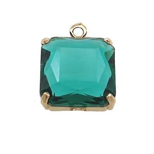 Green Crystal Glass Square Pendant , approx 17x17mm