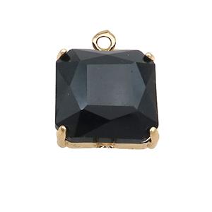 Black Crystal Glass Square Pendant , approx 17x17mm