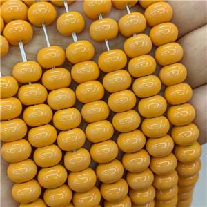 Jadeite Glass Beads OrangeYellow Dye Smooth Rondelle, approx 10mm