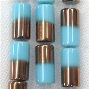 aqua Jadeite Glass tube beads, approx 10x20mm