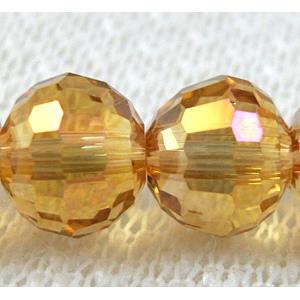 Crystal Glass Beads, 96 faceted round, gold champagne AB-color, approx 10mm dia, 72pcs per st