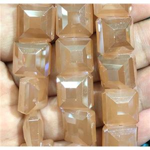 champagne chinese crystal glass bead, faceted square, approx 14x14mm, 44pcs per st