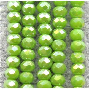 green chinese crystal glass beads, faceted rondelle, AB-color electroplated, approx 2.5x3mm, 150 pcs per st