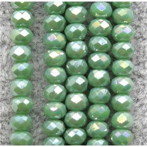 green chinese crystal glass beads, faceted rondelle, AB-color electroplated, approx 2.5x3mm, 150 pcs per st