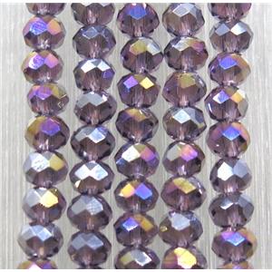 purple chinese crystal glass beads, faceted rondelle, AB-color electroplated, approx 2.5x3mm, 150 pcs per st