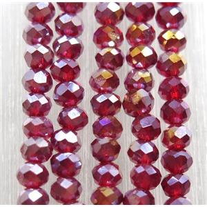 red chinese crystal glass beads, faceted rondelle, AB-color electroplated, approx 2.5x3mm, 150 pcs per st