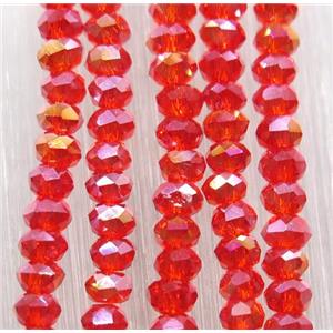 red chinese crystal glass beads, faceted rondelle, AB-color electroplated, approx 2.5x3mm, 150 pcs per st