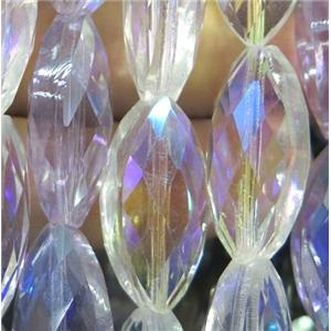 Chinese crystal glass bead, faceted oval, approx 12x25mm, 15pcs per st