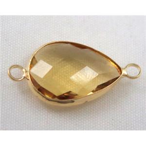 Chinese crystal glass connector, faceted teardrop, approx 10x14mm