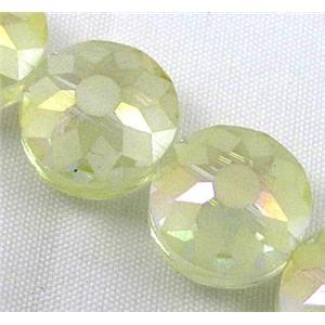 cut glass crystal bead, sun flower, yellow, 14mm dia