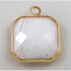 Chinese crystal glass pendant, faceted square, approx 16x16mm