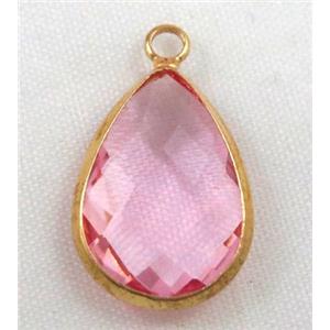 Chinese crystal glass pendant, faceted teardrop, approx 13x18mm