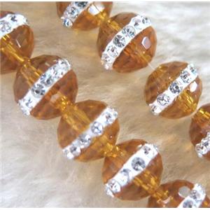 Chinese crystal bead with rhinestone, faceted round, approx 8mm dia, 50pcs per st