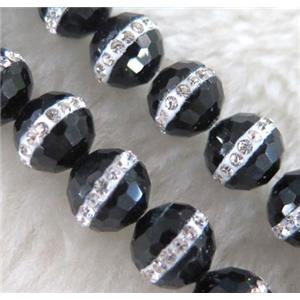 Chinese crystal bead with rhinestone, faceted round, approx 10mm dia, 40pcs per st