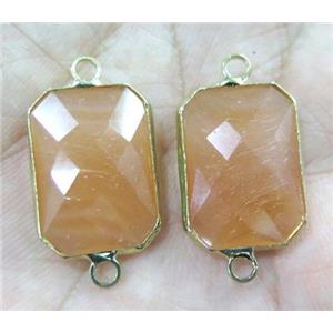 Chinese crystal glass connector, faceted rectangle, gold plated, approx 13x18mm