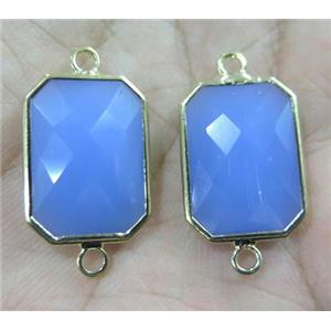 Chinese crystal glass connector, faceted rectangle, gold plated, approx 13x18mm