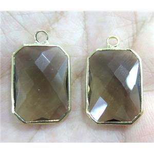 Chinese crystal glass pendant, faceted rectangle, gold plated, approx 10x14mm