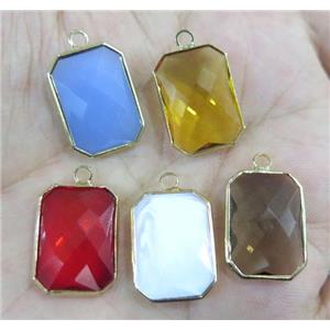 Chinese crystal glass pendant, faceted rectangle, gold plated, approx 10x14mm