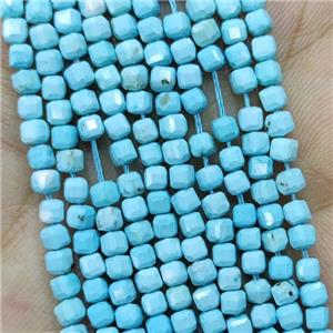 Natural Howlite Turquoise Cube Beads Blue Dye, approx 3mm