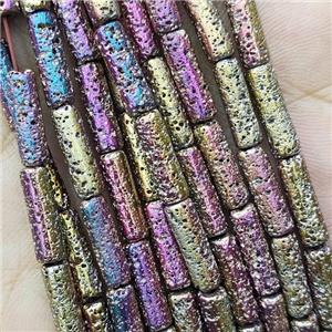 Hematite Tube Beads Multicolor Electroplated, approx 4x13mm