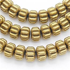 Hematite Pumpkin Beads Gold Plated, approx 6x8mm