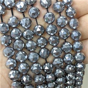 Hematite Beads Cut Round Platinum Electroplated, approx 6mm dia