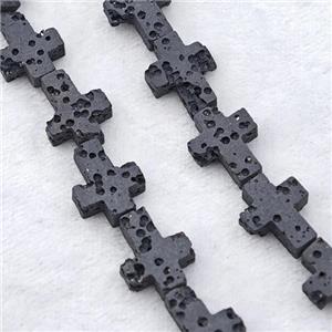 Black Lava Cross Beads, approx 8-10mm