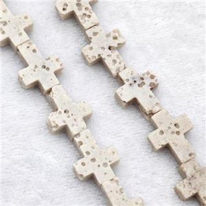 White Lava Cross Beads, approx 8-10mm