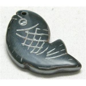 Black Hematite fish Pendant With Hole, 17.5x30mm