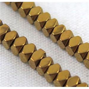 golden electroplated hematite rhombic beads, approx 3x2mm