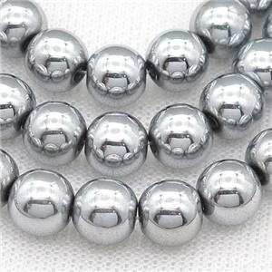 round Hematite Beads, platinum plated, approx 14mm dia