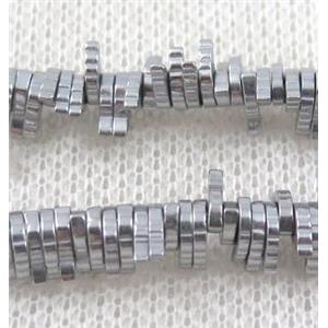 hematite beads, leaf, platinum plated, approx 7x1mm