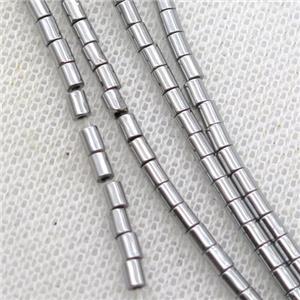 tiny hematite tube beads, platinum plated, approx 3x5mm