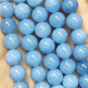 round blue Jade Beads, dye, approx 10mm dia