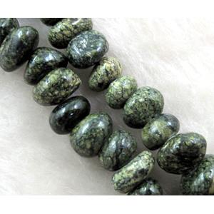 mashan jade bead chip, green dye, approx 5-10mm, 36 inch length