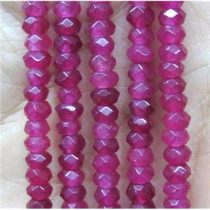 tiny jade bead, faceted rondelle, dye hotpink, approx 2x4mm