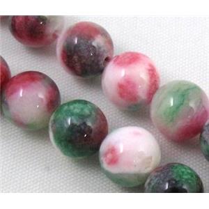 Persia jade bead, round, stabile, colorful, 14mm dia, approx 28pcs per st