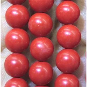 round jade beads, red dye, approx 12mm dia, 32pcs per st