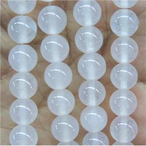 round jade stone beads, dye, white, approx 12mm dia