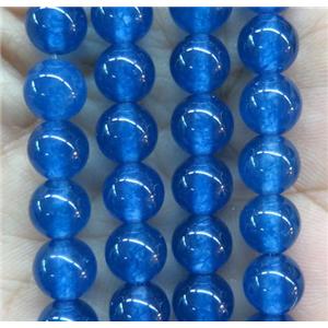 round jade stone beads, dye, blue, approx 6mm dia